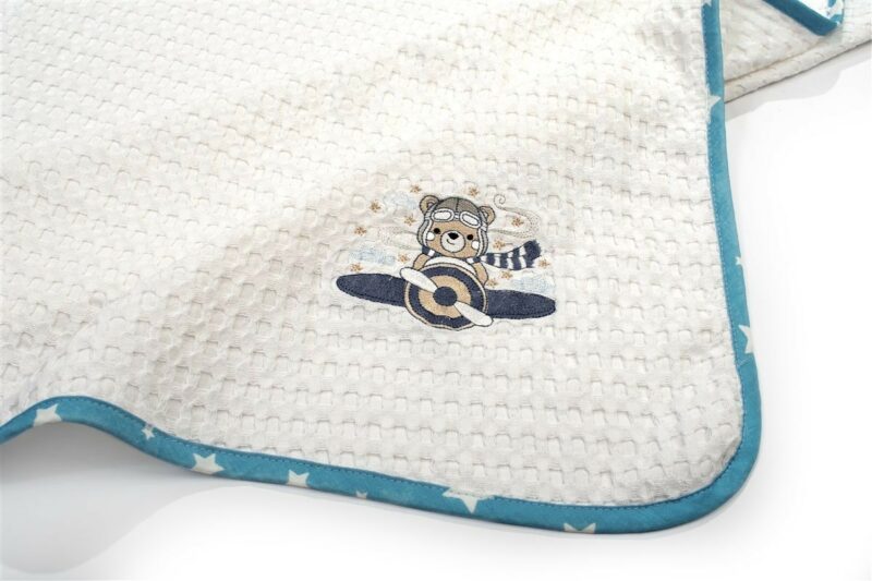 Κουβέρτα Πικέ Με Κέντημα bebe Aviator 184 80X110 White-Sky Blue 100% Cotton 5177185