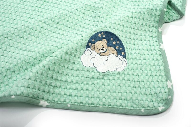 Κουβέρτα Πικέ Με Κέντημα bebe Cloudy Bear 178 80X110 Mint 100% Cotton 5102250