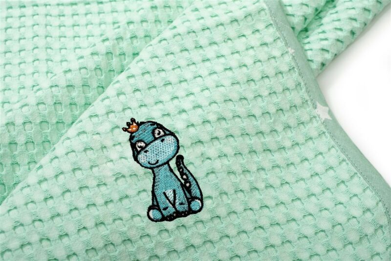 Κουβέρτα Πικέ Με Κέντημα bebe Dinosaur 182 80X110 Mint 100% Cotton 5177179
