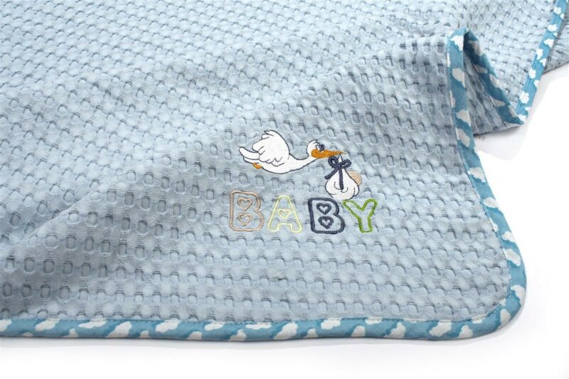 Κουβέρτα Πικέ Με Κέντημα bebe Stork 191 80X110 Sky Blue 100% Cotton 5177216