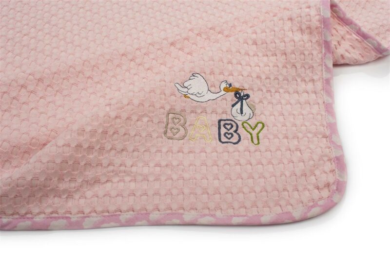 Κουβέρτα Πικέ Με Κέντημα bebe Stork 192 80X110 Pink 100% Cotton 5177219