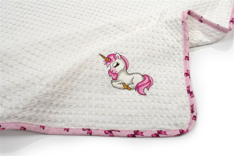 Κουβέρτα Πικέ Με Κέντημα bebe Unicorn 188 80X110 White-Pink 100% Cotton 5177203