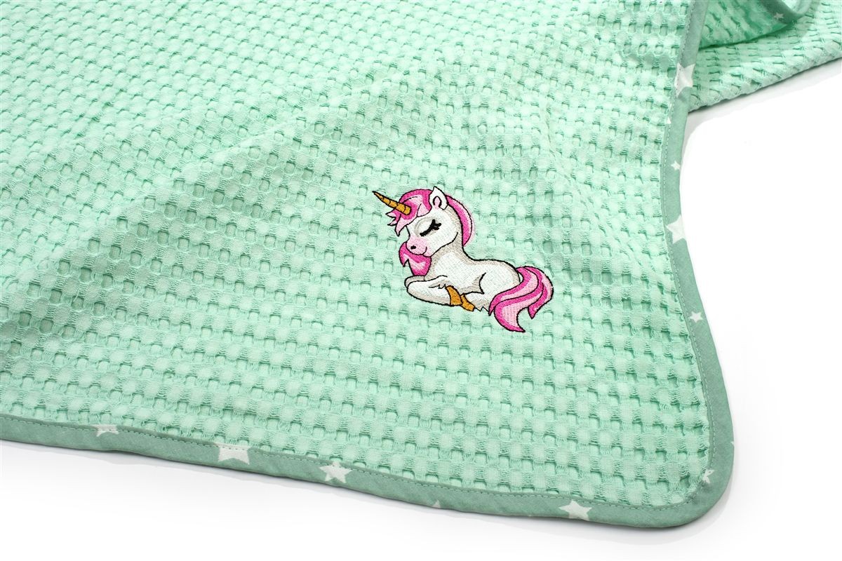 Κουβέρτα Πικέ Με Κέντημα bebe Unicorn 190 100X160 Mint 100% Cotton