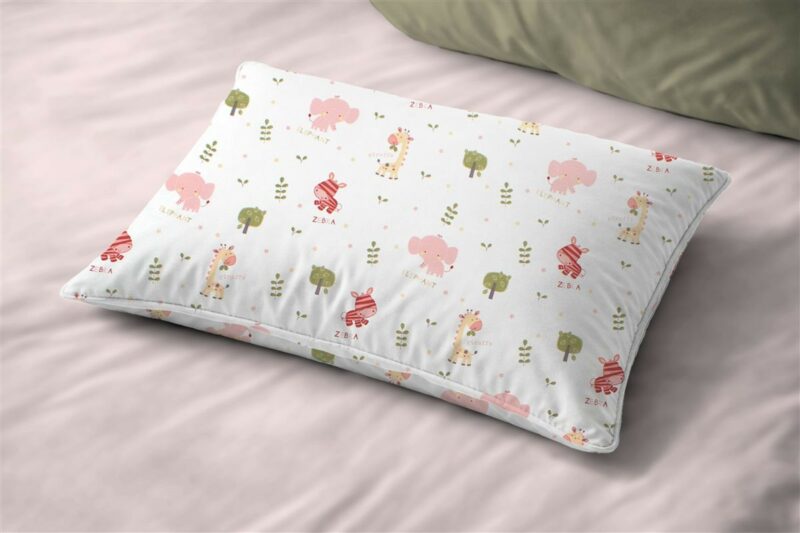 Μαξιλαροθήκη Εμπριμέ bebe Happy Safari 712 35X45 White-Pink 100% Cotton 5310427
