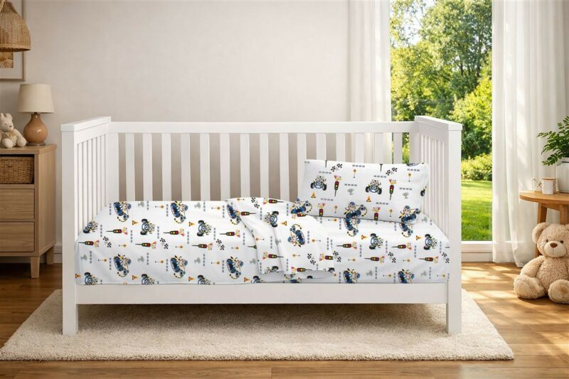 Παπλωματοθήκη Εμπριμέ bebe Animal Grand Prix 589 120X160 White-Blue 100% Cotton 5309809