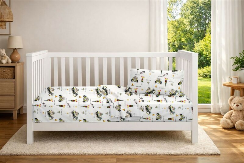 Παπλωματοθήκη Εμπριμέ bebe Animal Grand Prix 590 120X160 White-Olive 100% Cotton 5310164