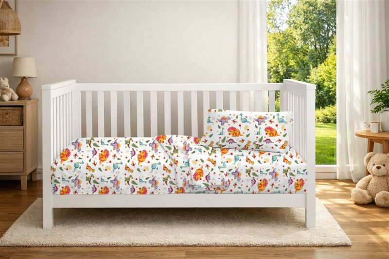 Παπλωματοθήκη Εμπριμέ bebe Dinosaur 520 120×160 White-Orange 100% Cotton 5310514
