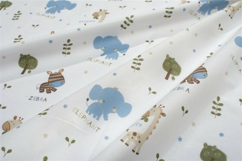 Παπλωματοθήκη Εμπριμέ bebe Happy Safari 711 120X160 White-Sky Blue 100% Cotton 5309828