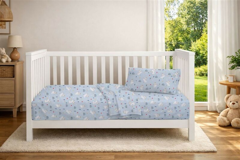 Παπλωματοθήκη Εμπριμέ bebe Rabbit Garden 584 120X160 Sky Blue 100% Cotton 5309780