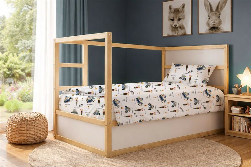 Παπλωματοθήκη Εμπριμέ kids Animal Grand Prix 589 160X240 White-Blue 100% Cotton 5309844
