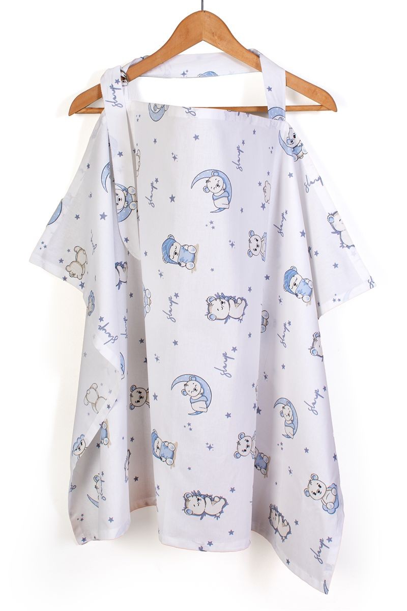 Ποδιά Θηλασμού bebe Bear’s Nest 03 105×70 White-Sky Blue 100% Cotton 5310354