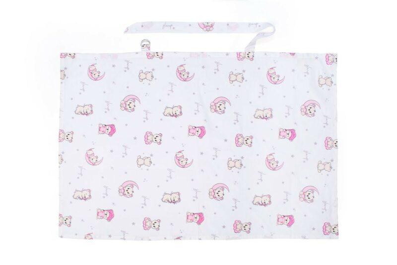 Ποδιά Θηλασμού bebe Bear’s Nest 04 105×70 White-Pink 100% Cotton 5310038