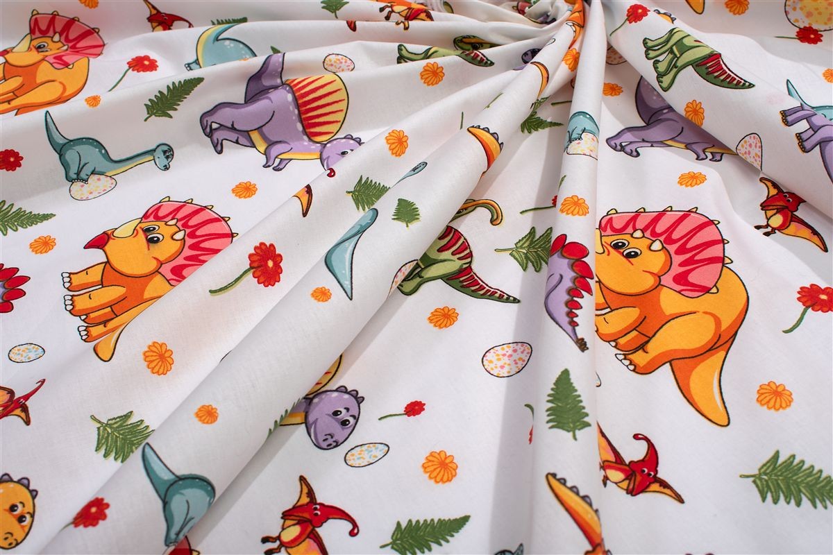 Σεντόνια Εμπριμέ Σετ 2 τεμ kids Dinosaur 520 160x240 White-Orange 100% Cotton