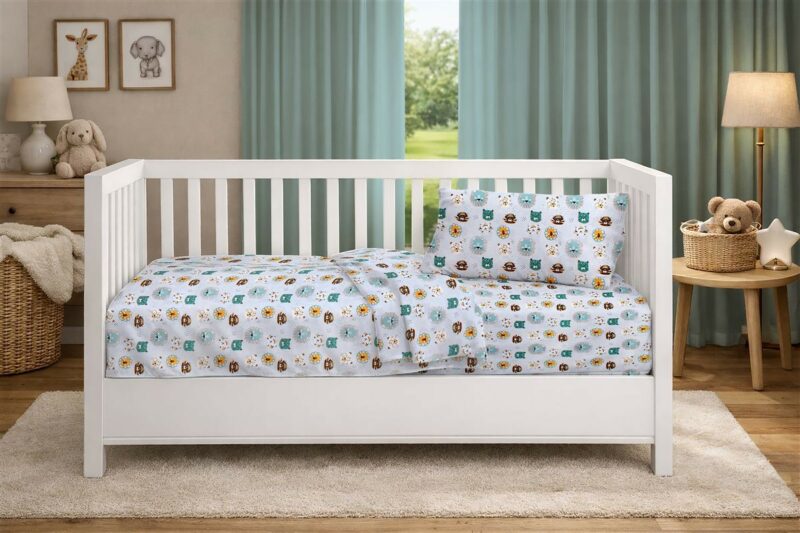 Σεντόνια Εμπριμέ Σετ 3 τεμ bebe Big Cats 28 120X160 Light Aqua 100% Cotton 5310369