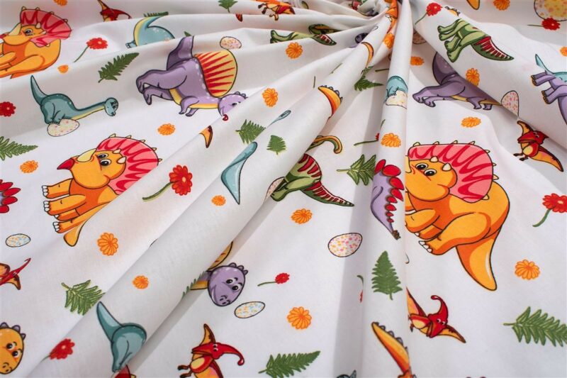 Σεντόνια Εμπριμέ Σετ 3 τεμ bebe Dinosaur 520 120×160 White-Orange 100% Cotton 5310526