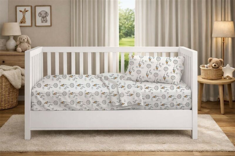 Σεντόνια Εμπριμέ Σετ 3 τεμ bebe Floating Bunny 715 120X160 Grey 100% Cotton 5309959