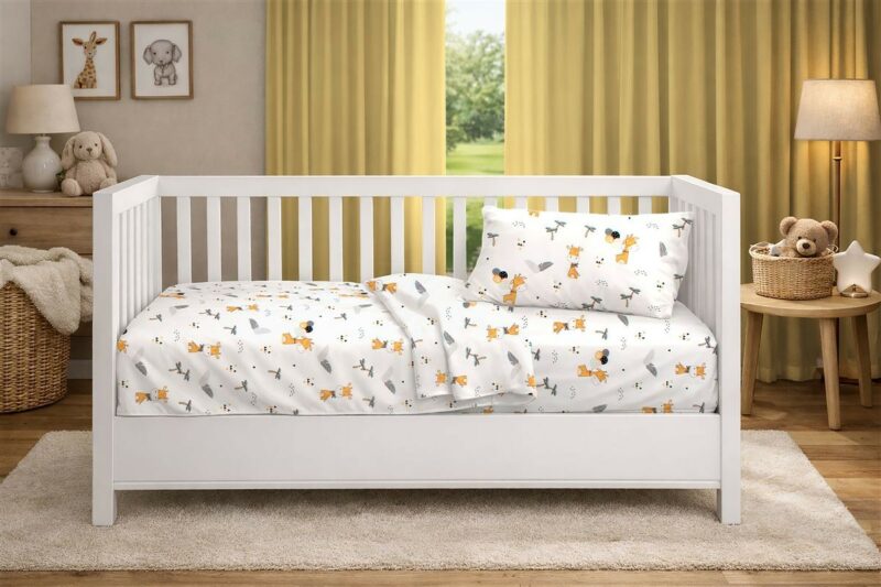 Σεντόνια Εμπριμέ Σετ 3 τεμ bebe Giraffe 599 120X160 White-Orange 100% Cotton 5310271