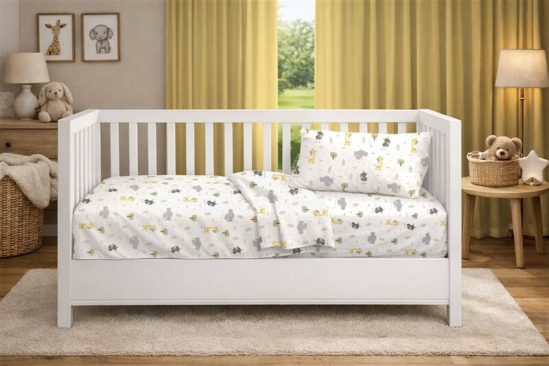 Σεντόνια Εμπριμέ Σετ 3 τεμ bebe Happy Safari 713 120X160 White-Grey 100% Cotton 5310280