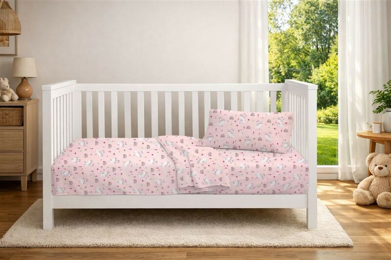 Σεντόνια Εμπριμέ Σετ 3 τεμ bebe Rabbit Garden 585 120X160 Pink 100% Cotton 5309926