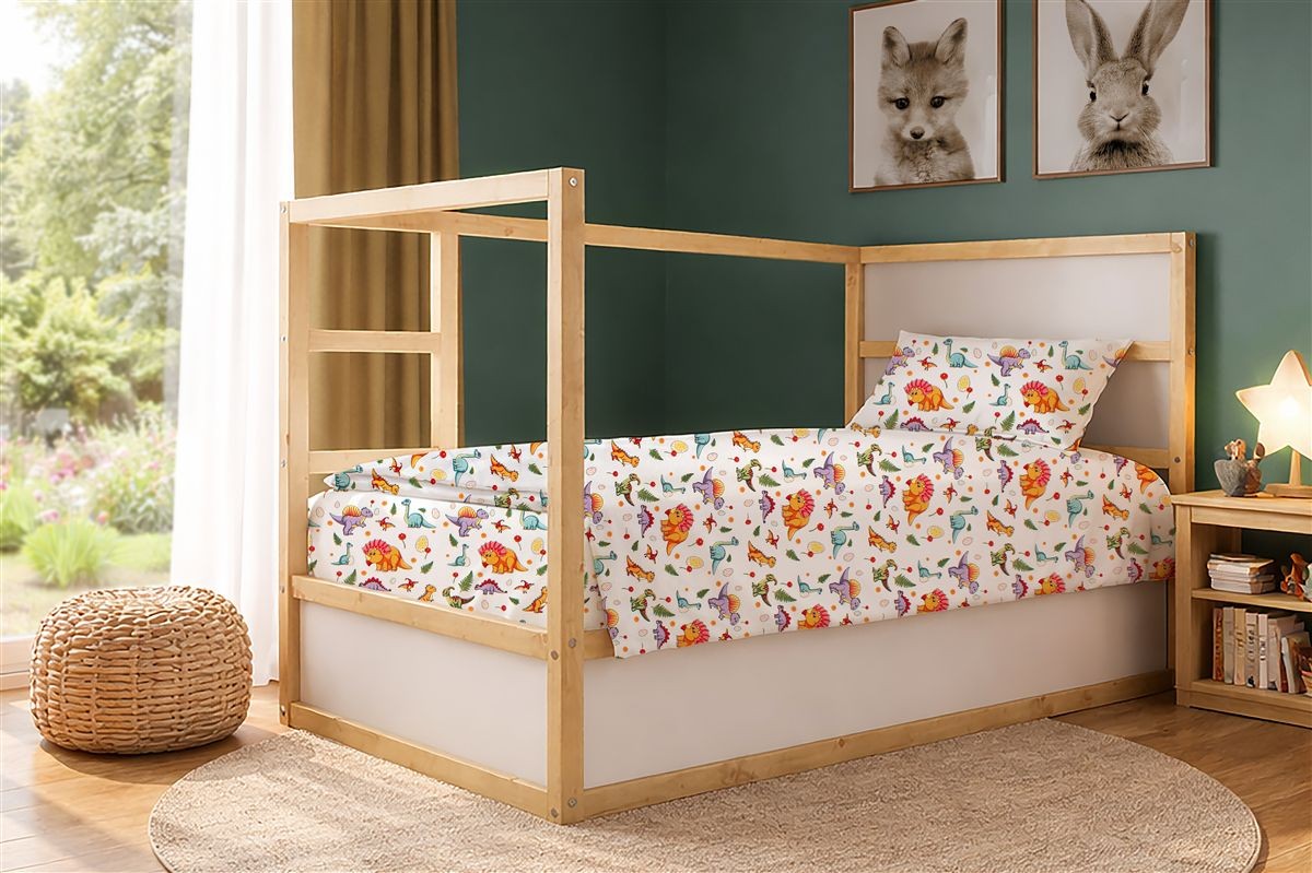 Σεντόνια Εμπριμέ Σετ 3 τεμ kids Dinosaur 520 160x240 White-Orange 100% Cotton
