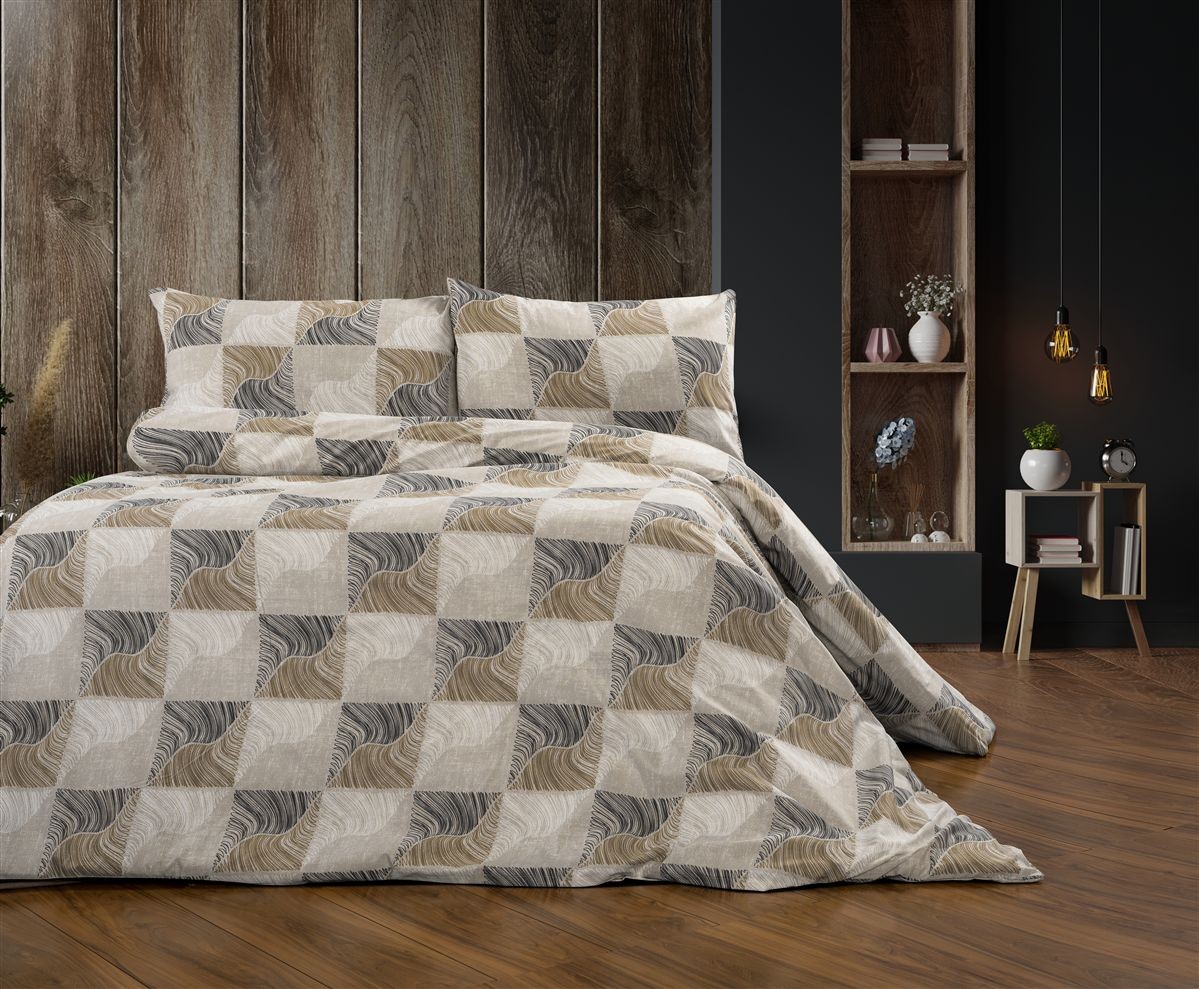 Σεντόνια Εμπριμέ Σετ 4 τεμ Κλεοπάτρα 609 220X240 Beige-Black 70/30 Cott/Pol