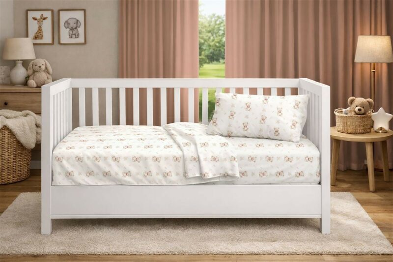 Σεντόνια Εμπριμέ Σετ 3 τεμ bebe Newborn Bear 716 120×160 White-Beige 100% Cotton 5391634