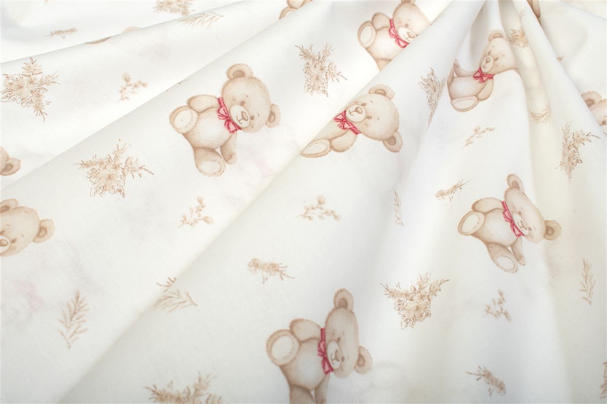Σεντόνια Εμπριμέ Σετ 3 τεμ bebe Newborn Bear 716 120x160 White-Beige 100% Cotton
