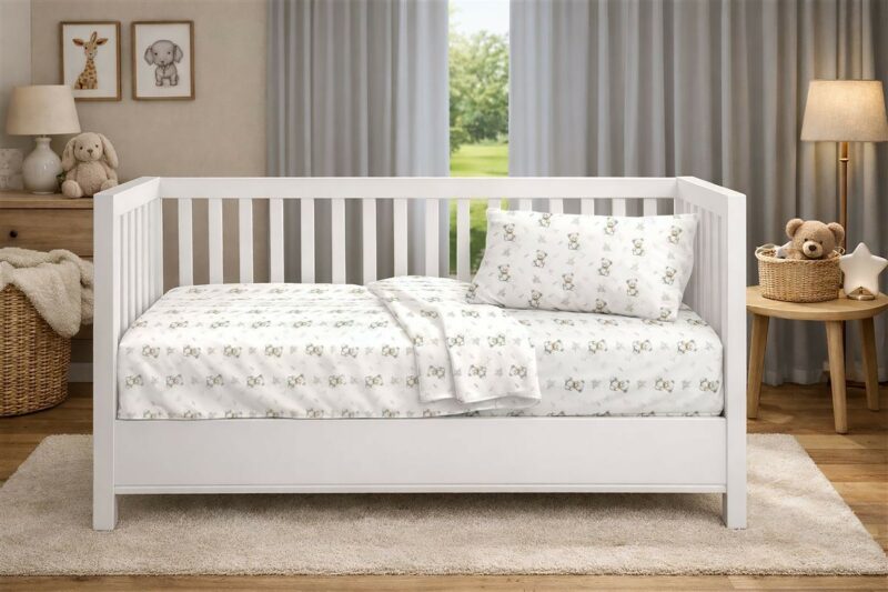 Σεντόνια Εμπριμέ Σετ 3 τεμ bebe Newborn Bear 717 120×160 White-Grey 100% Cotton 5391637