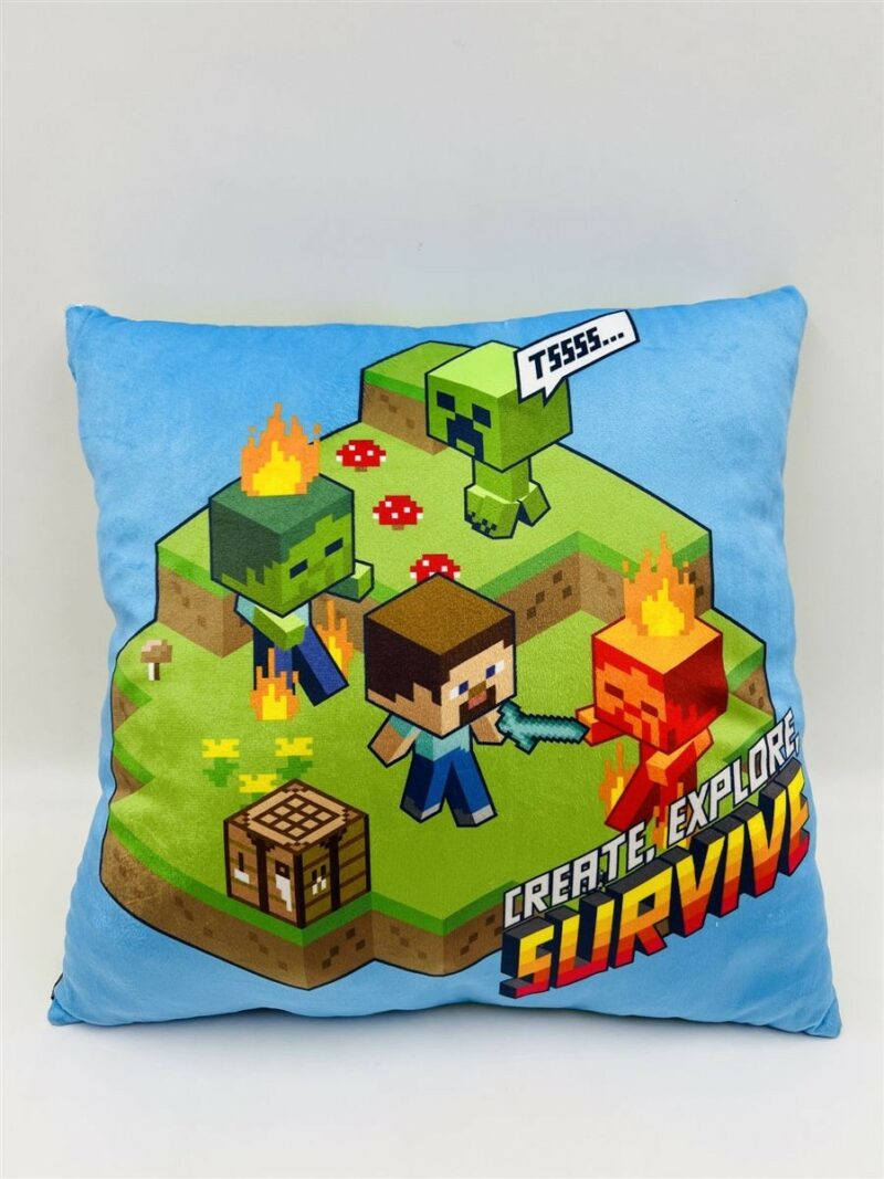 Βελούδινο Μαξιλάρι Mojang Minecraft 606 38X38 Light Green-Sky Blue 100% Velboa 5377169