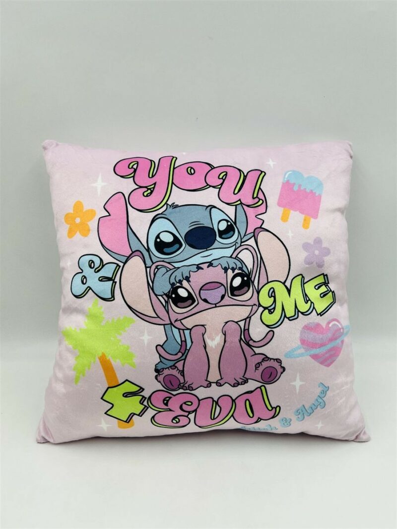 Βελούδινο Μαξιλάρι Disney Home Stitch & Angel 614 38X38 Baby Pink 100% Velboa 5377151