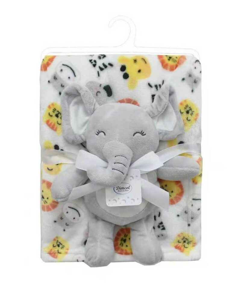 Λούτρινο Ζωάκι Σετ 2 Τεμ. bebe Elephant 23 Ύψος 25 cm & Εμπριμέ Κουβέρτα Coral Fleece 75×100 cm Grey 100% Polyester 5593006