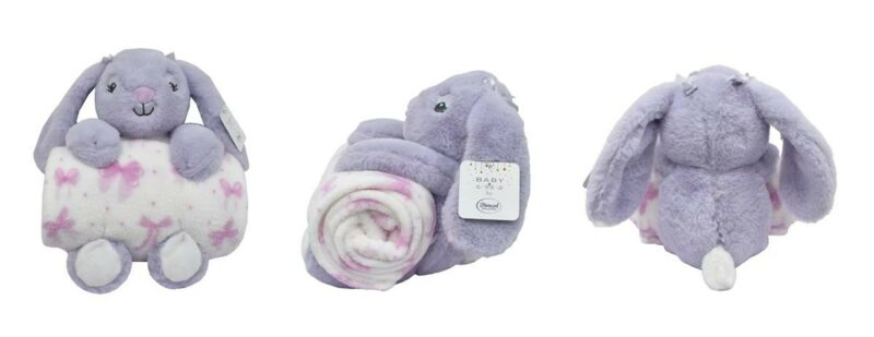 Λούτρινο Ζωάκι Σετ 2 Τεμ. bebe Rabbit 17 Ύψος 30 cm & Εμπριμέ Κουβέρτα Coral Fleece 75×90 cm Lilac 100% Polyester 5593008
