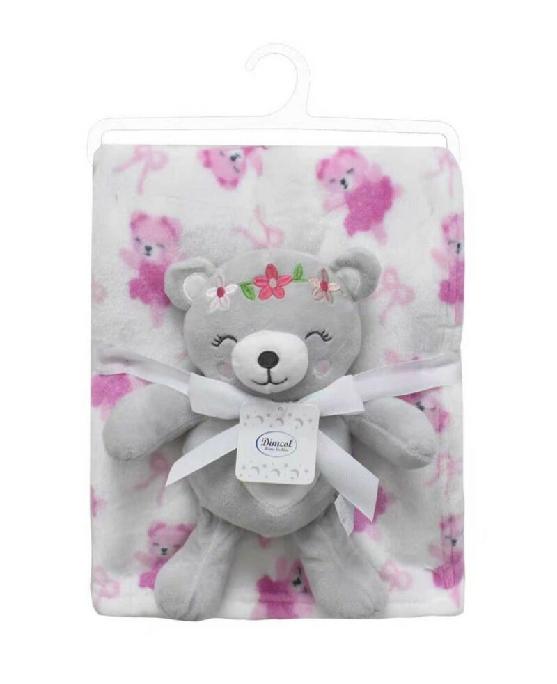 Λούτρινο Ζωάκι Σετ 2 Τεμ. bebe Teddy Bear 21 Ύψος 25 cm & Εμπριμέ Κουβέρτα Coral Fleece 75×100 cm Grey 100% Polyester 5593002