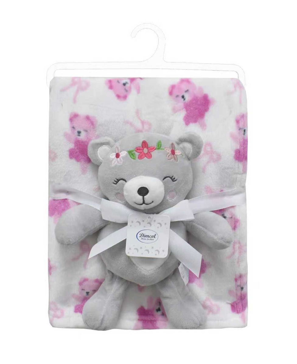Λούτρινο Ζωάκι Σετ 2 Τεμ. bebe Teddy Bear 21 Ύψος 25 cm & Εμπριμέ Κουβέρτα Coral Fleece 75x100 cm Grey 100% Polyester