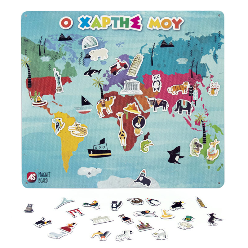 AS Magnet Box Παγκόσμιος Χάρτης 45 Εκπαιδευτικοί Χάρτινοι Μαγνήτες Για 3+ Χρονών 5433171