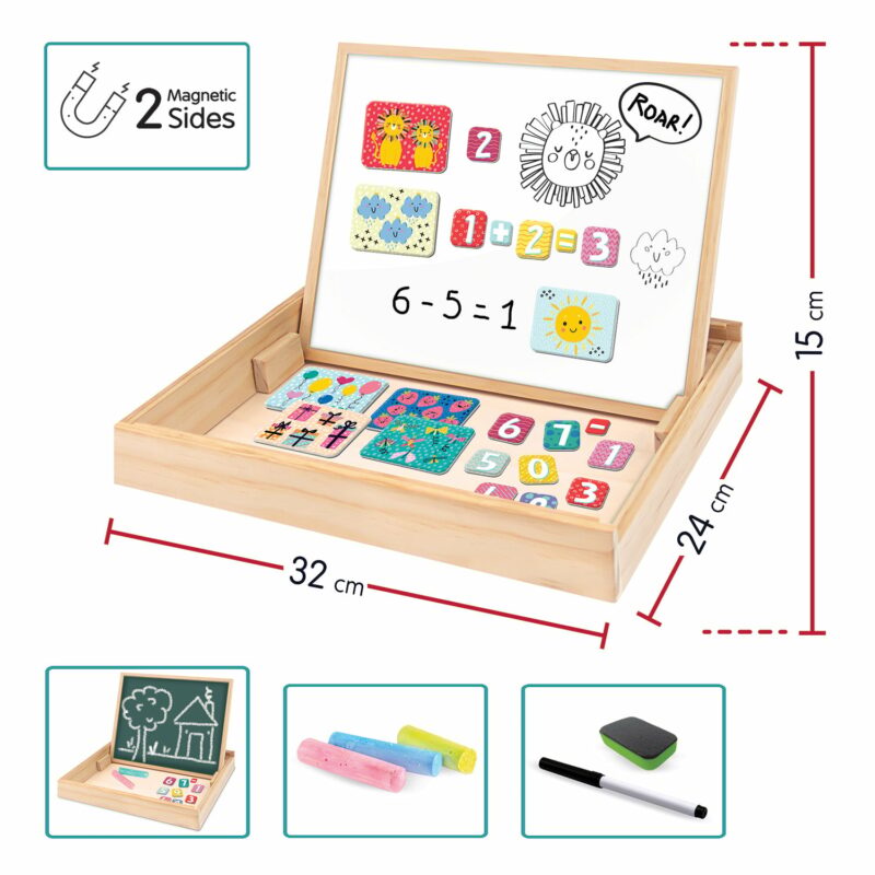 HappiHobbi Magnet Ξύλινος Μαγνητικός Επιτραπέζιος Πίνακας 2 Όψεων Με 35 Εκπαιδευτικούς Μαγνήτες Για 5684522