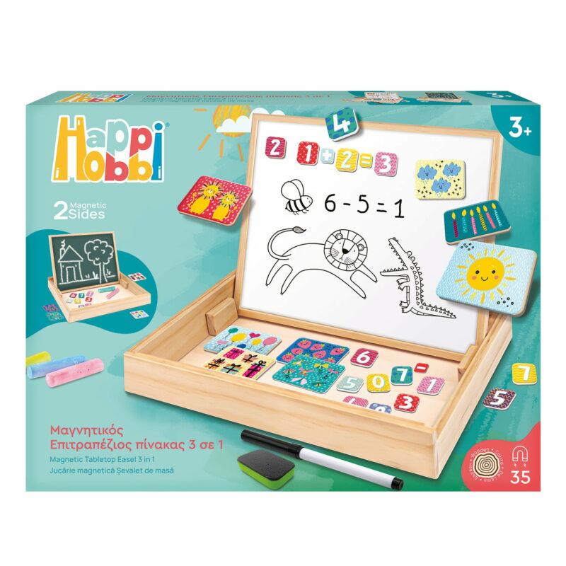 HappiHobbi Magnet Ξύλινος Μαγνητικός Επιτραπέζιος Πίνακας 2 Όψεων Με 35 Εκπαιδευτικούς Μαγνήτες Για 5684519
