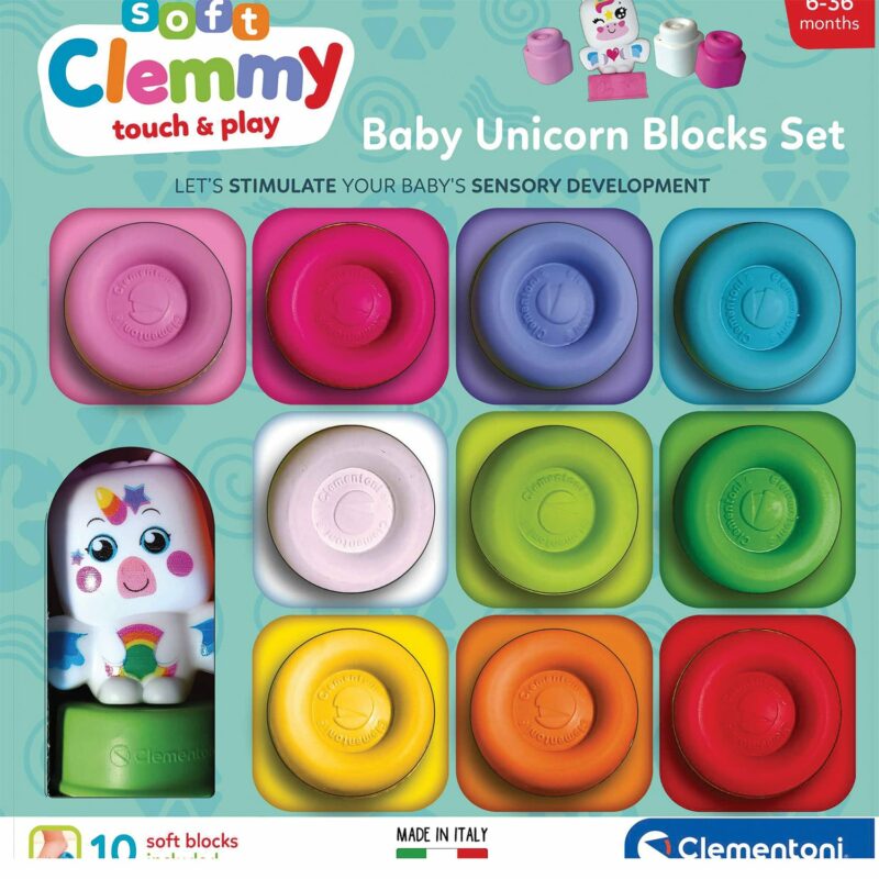 Soft Clemmy Σετ 10 Μαλακά Τουβλάκια & Φιγουράκι Μονόκερος Για 3+ Ετών 5493461