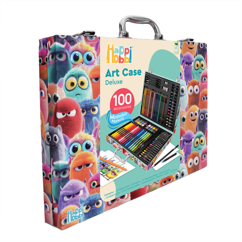 HappiHobbi Κασετίνα Ζωγραφικής Deluxe 100 Αξεσουάρ Τερατάκια Για 3+ Ετών 5960735
