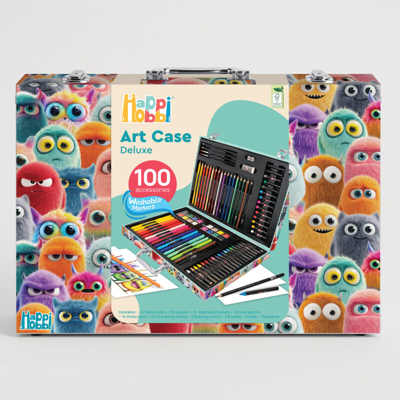 HappiHobbi Κασετίνα Ζωγραφικής Deluxe 100 Αξεσουάρ Τερατάκια Για 3+ Ετών 5960734
