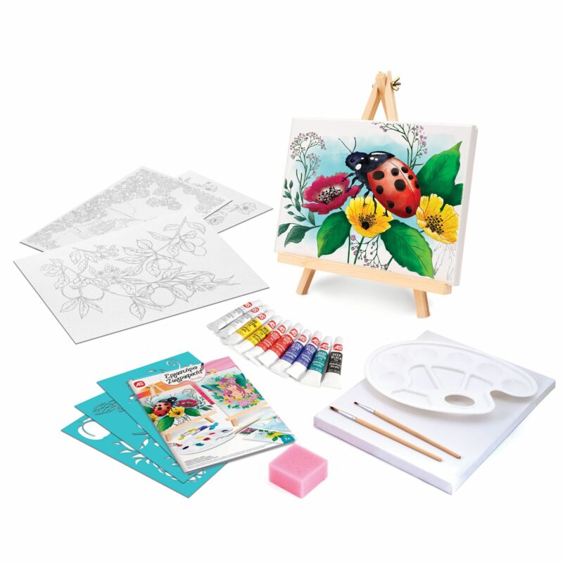 Λαμπάδα Εργαστήριο Ζωγραφικής Ακρυλικά Χρώματα Σετ Ζωγραφικής Με Ξύλινο Καβαλέτο Για 7+ Χρονών