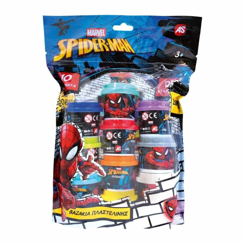 AS Πλαστελίνη Marvel Spiderman Σακουλάκι Με 10 Βαζάκια Και Καπάκια Καλουπάκια 280gr Για 3+ Χρονών 5684864