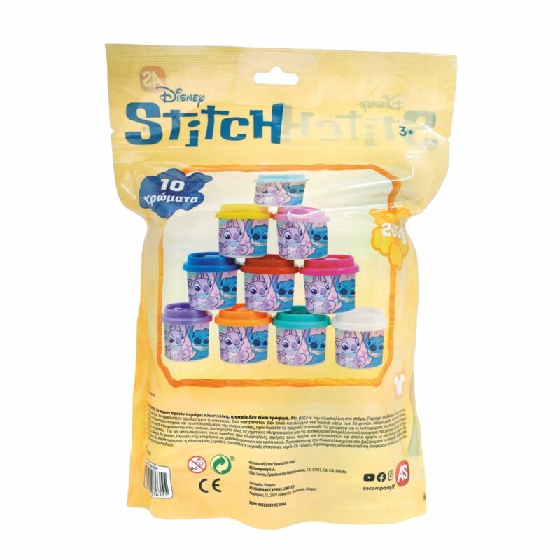 AS Πλαστελίνη Disney Stitch Σακουλάκι Με 10 Βαζάκια Και Καπάκια Καλουπάκια 280gr Για 3+ Χρονών 5855199