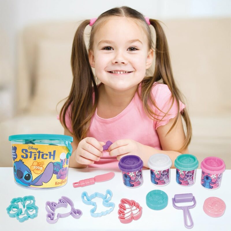 AS Πλαστελίνη Disney Stitch Κουβαδάκι Με 4 Βαζάκια Και 8 Εργαλεία 200g 3+ Χρονών 5855205