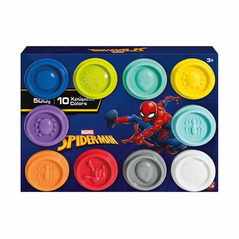 AS Πλαστελίνη Marvel Spiderman Κουτί Με 10 Βαζάκια Και Καπάκια Καλουπάκια 500gr Για 3+ Χρονών