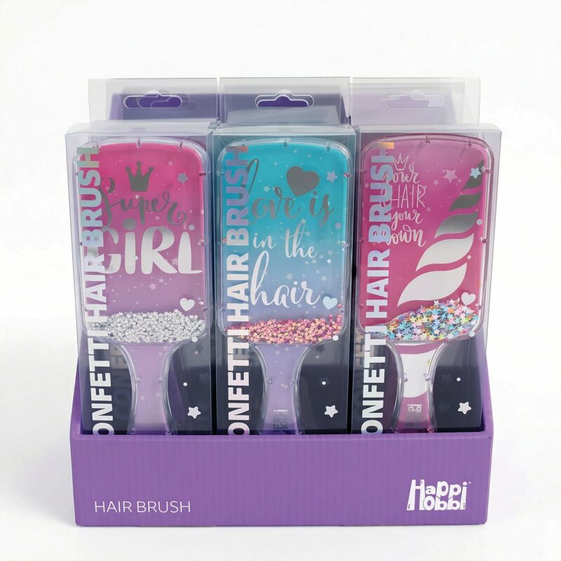 HappiHobbi Βούρτσα Μαλλιών Confetti Sparkle Love σε 3 Σχέδια Για 6+ Ετών 5786749