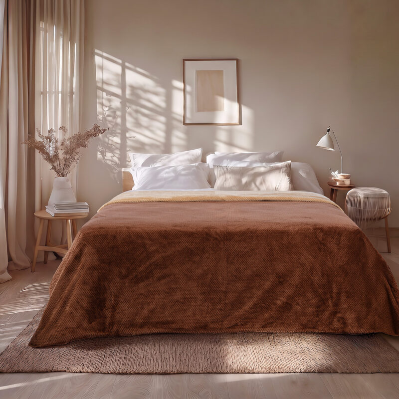 Beauty Home Κουβέρτα υπέρδιπλη διπλής όψεως Art 11601 Jacquard fleece 700gsm Fiesta Plus 220×240 Καφέ 5960822