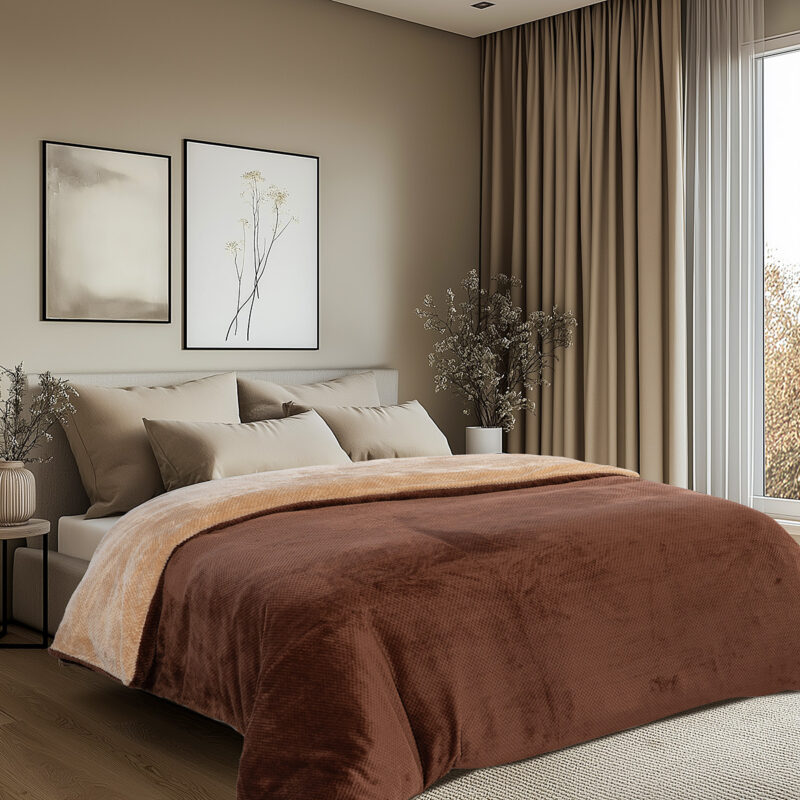 Beauty Home Παπλωματοθήκη υπέρδιπλη διπλής όψεως Art 11602 Jacquard fleece 700gsm Fiesta Plus 220×240 Καφέ 5960846