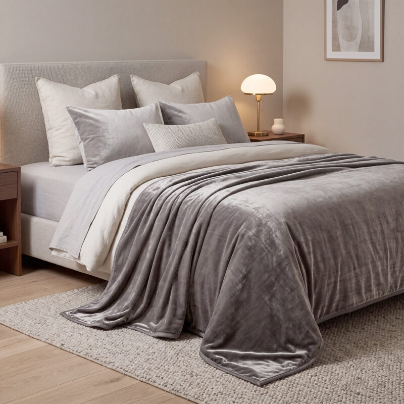 Beauty Home Κουβέρτα υπέρδιπλη Velora Art 12550 100% polyester super soft 550gsm 220×240 Γκρι 5770718