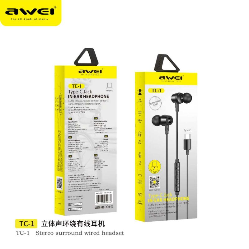 Ενσύρματα ακουστικά - TC-1 - Type-C - AWEI - 015738